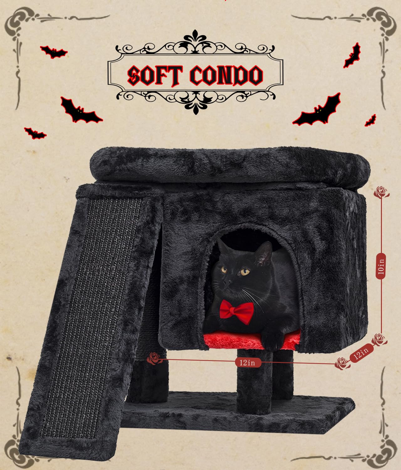 Syandlvy Gothic Cat Tree With Coffin Bed For Indoor Cats, Cat Tower With Scratching Post, Modern Activity House For Large Cats,